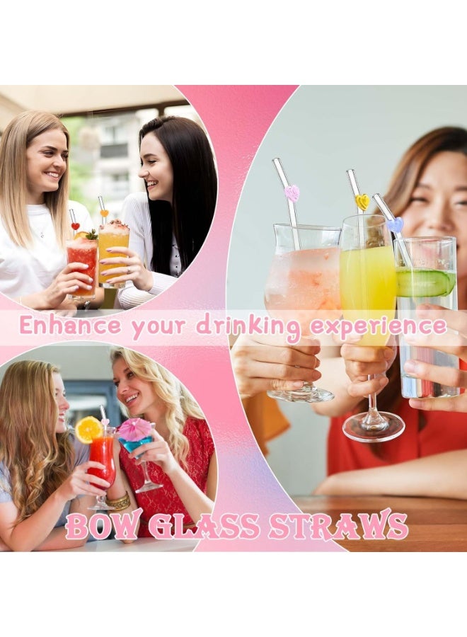 هابي هوم طقم 5 مصاصات زجاجية ملونة قابلة لإعادة الاستخدام بشكل قلب مع فرشاة تنظيف – مصاصات مقوسة مقاومة للكسر للمشروبات الساخنة والباردة مثل القهوة، الكوكتيل، الميلك شيك، السموثي، العصائر – تصميم لطيف وجذاب هدية مثالية - Image 4